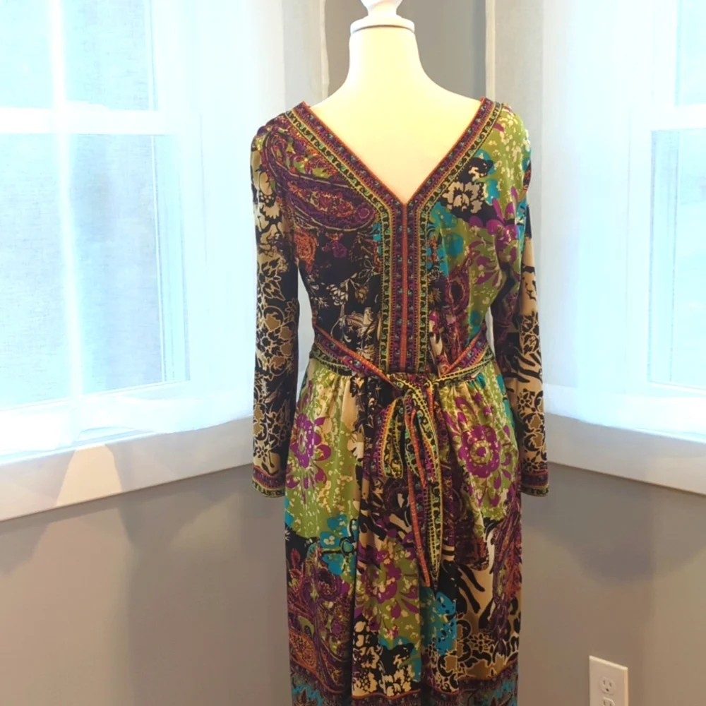 Bohemian midi dress wrinkle free paisley hippie - Picture 3 of 3